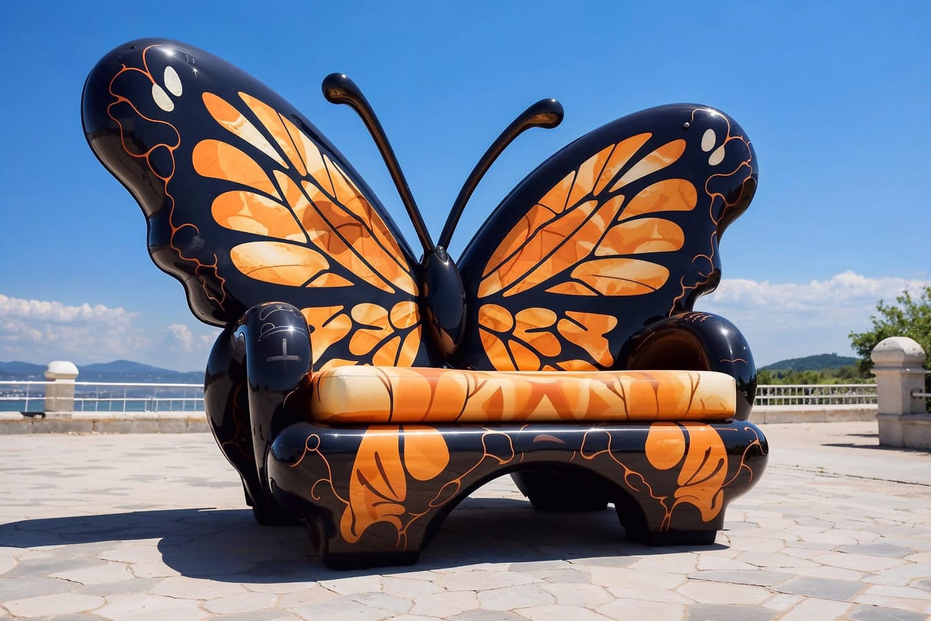 Пейка във формата на пеперуда място за почивка на терасата в Хърватия