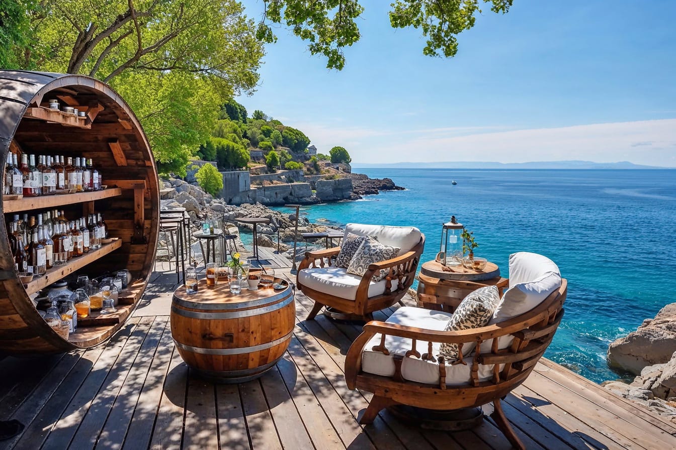 Bar de copas en la terraza con vistas al mar Adriático
