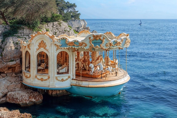 Carousel in water amusement park on Croatia’s beach