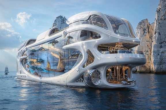 O conceito de um veículo recreativo do futuro na água