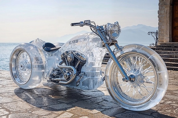 Motocicleta triciclo feita de gelo