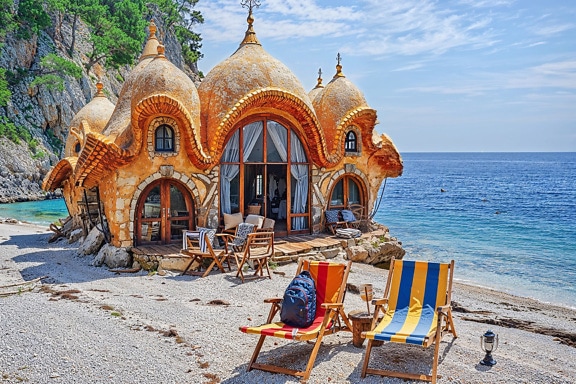 Turisthus på stranden i Kroatia