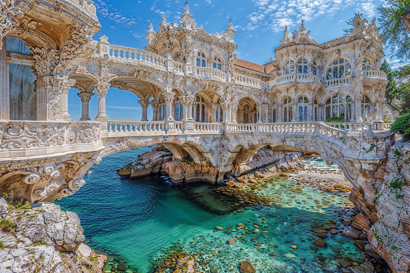 Villa viktoriánus gyarmati építészeti stílusban a tengerparti sziklákon