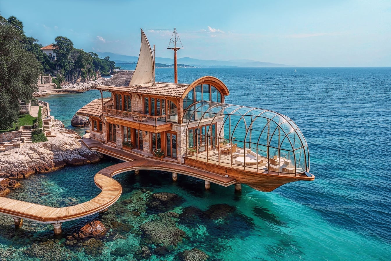 Turistik tatil beldesinde sahil kenarında tekne şeklinde bungalov