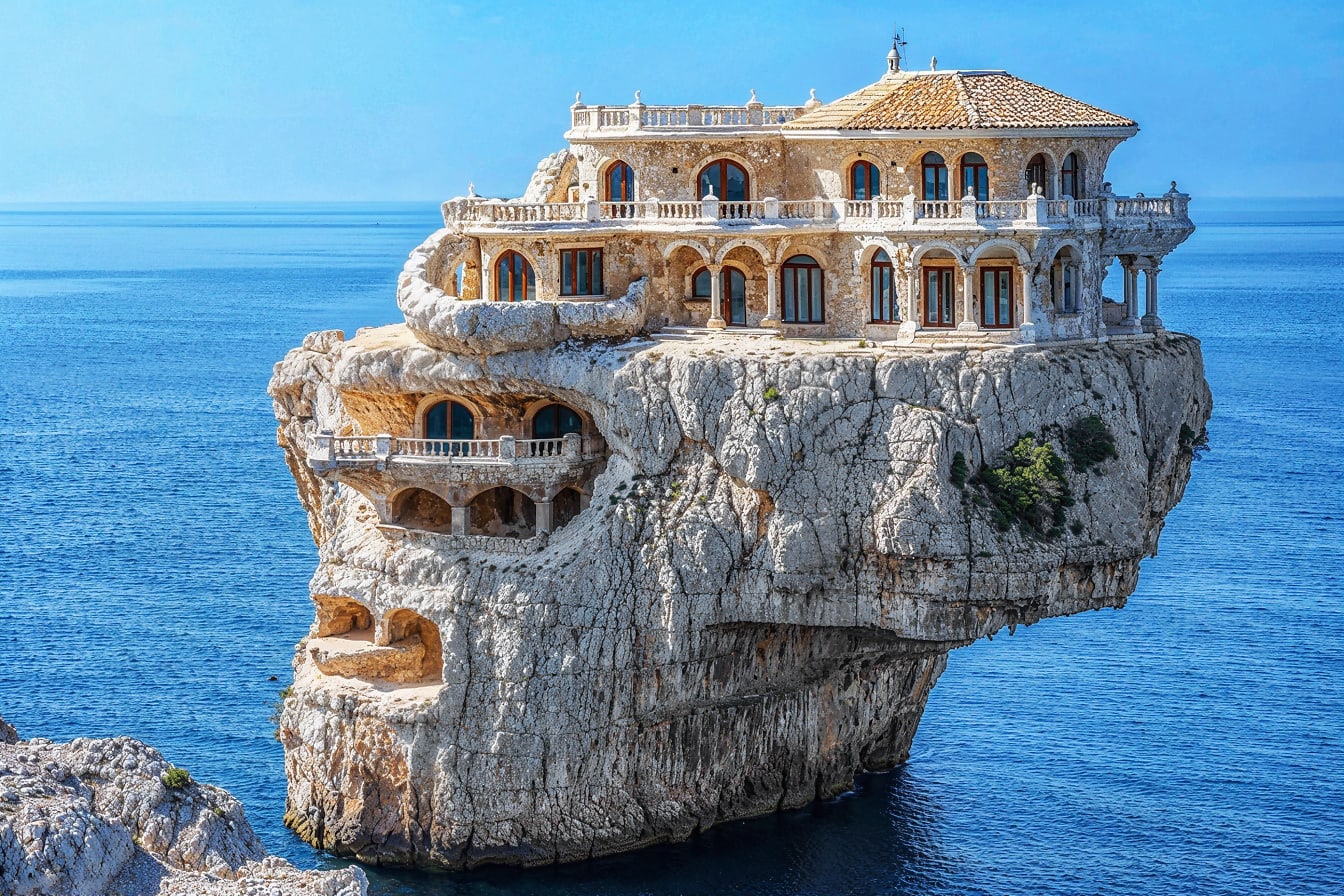 克罗地亚亚得里亚海悬崖顶上的豪华别墅