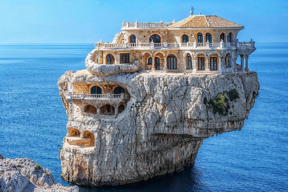 Vivenda de luxo no topo do penhasco pelo mar Adriático na Croácia