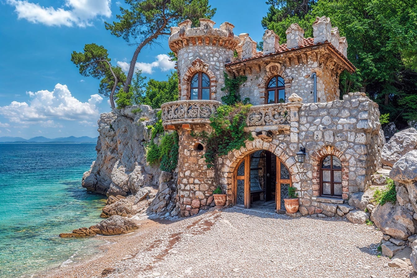 Mini castello di pietra sulla spiaggia