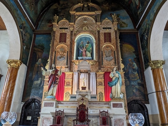 Big altar in catholic church of Santa Ana in Panama