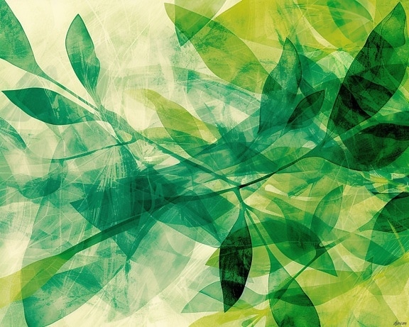 Абстрактный зеленовато-желтый фон с листьями на веточках