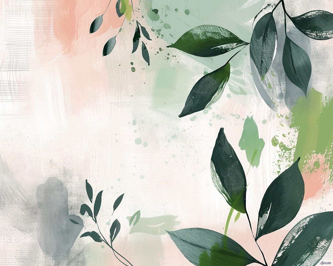 파스텔 스타일의 흰색 배경에 나뭇잎 그래픽