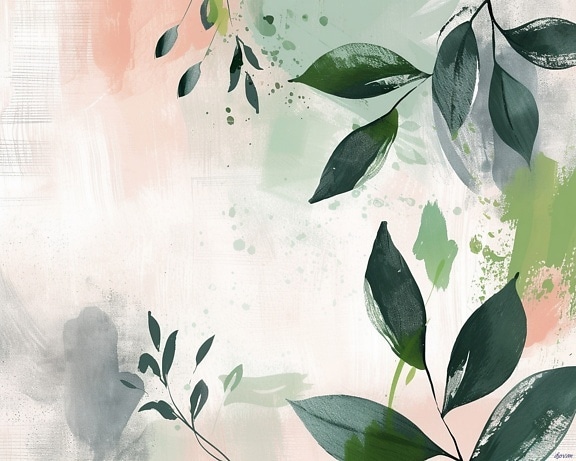 Grafik von Blättern auf weißem Hintergrund im Pastellstil