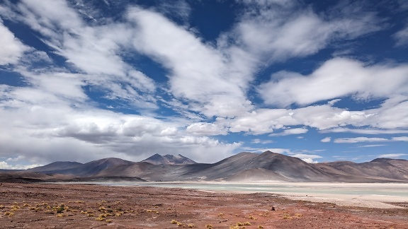 A beautiful scenic of a driest desert with salt lake on Peruvian plateau