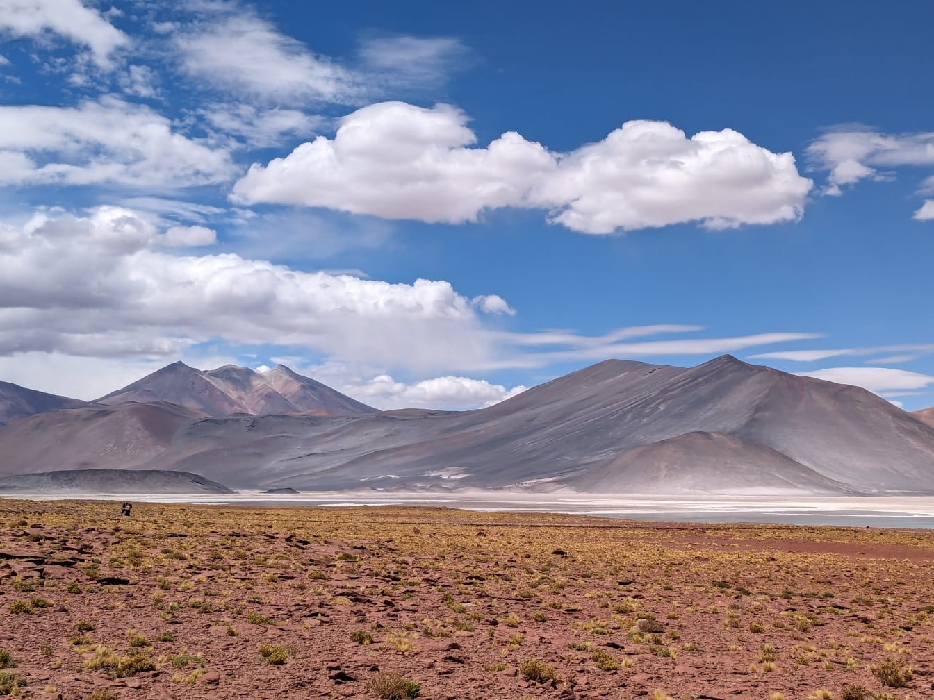 Landskab i Atacama-ørkenen med bjerge i det fjerne