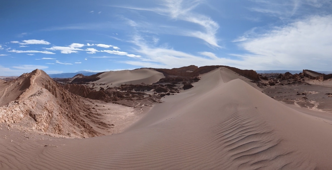 เนินทรายในหุบเขาดวงจันทร์ในทะเลทราย Atacama ในชิลี