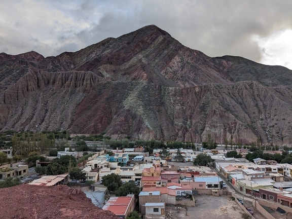 Panorama of Purmamarca town in Jujuy in Argentina with Andes mountains in the background