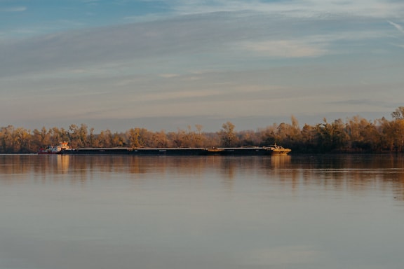 Barge on a Danube river, the second-longest waterway in Europe