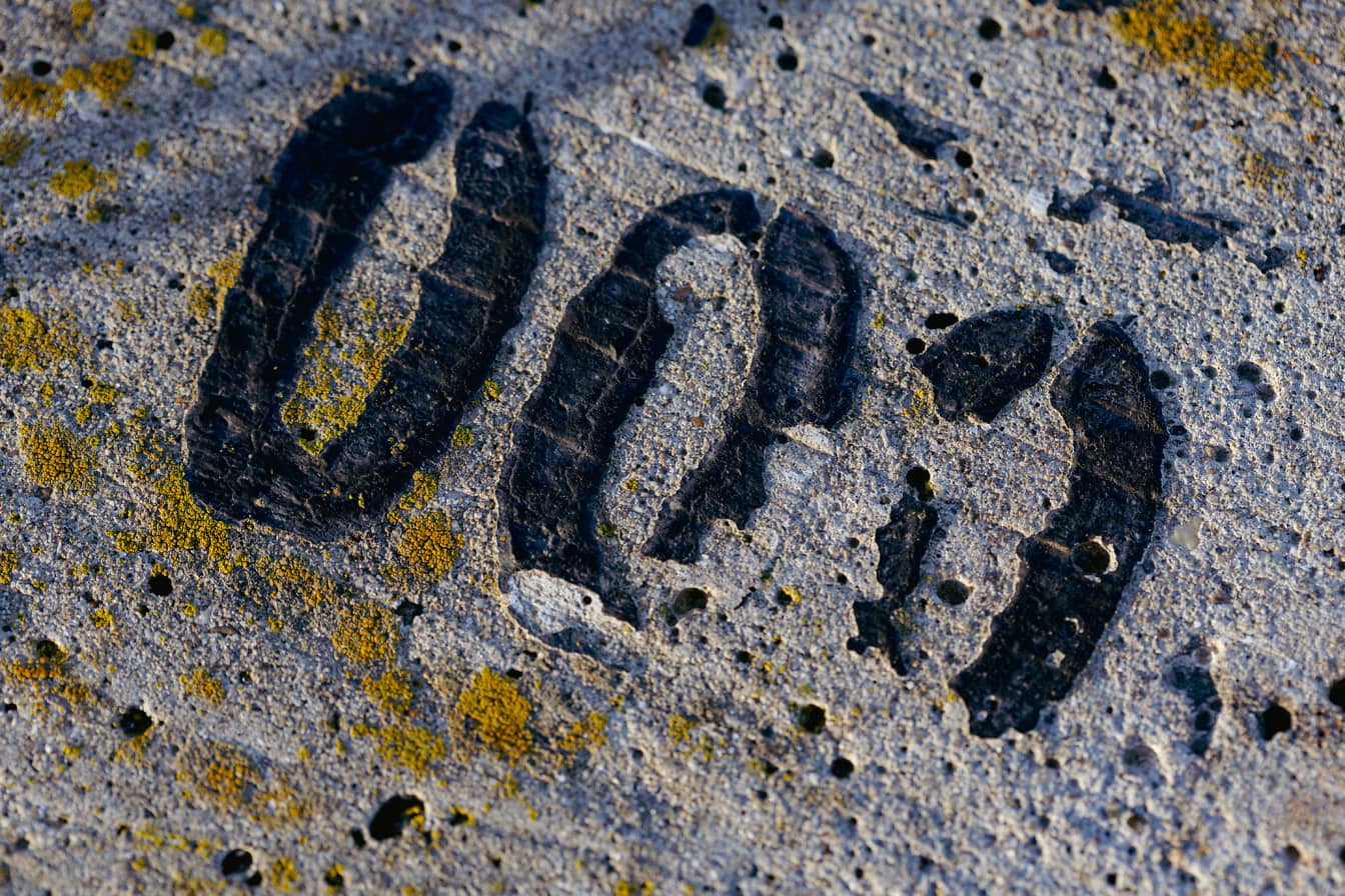 Kolme nollaa (000) merkki betonista jäkälällä