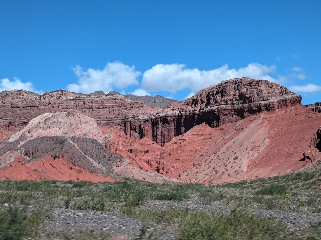 Red mountain in Shells’ Ravine nature preserve in Argentina