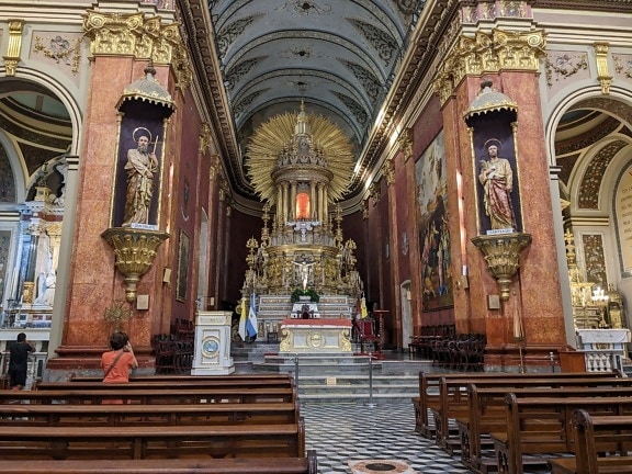 Interior of Salta cathedral with an wonderful altar in Salta city in Argentina
