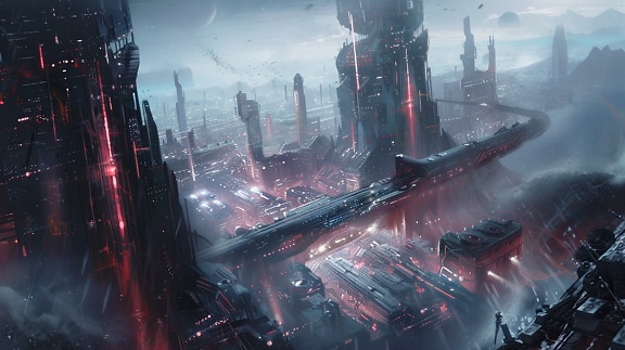 Uma obra-prima épica conceito de cidade futurista em outro planeta
