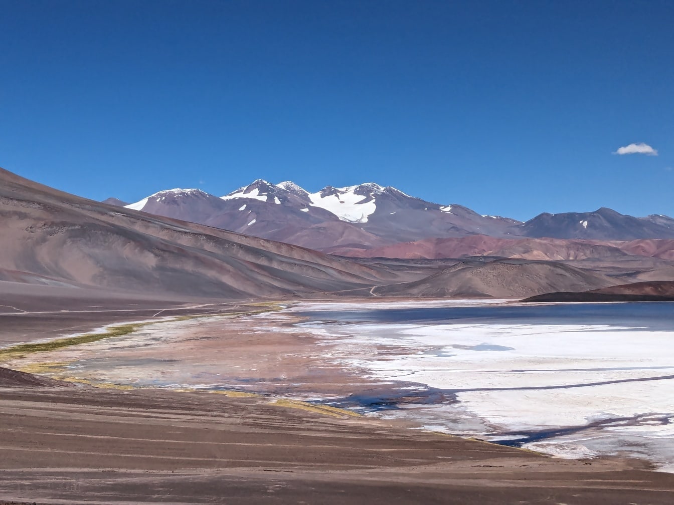 Jazero v púšti na náhornej plošine San Fernando del Valle de Catamarca v prírodnej rezervácii v Argentíne