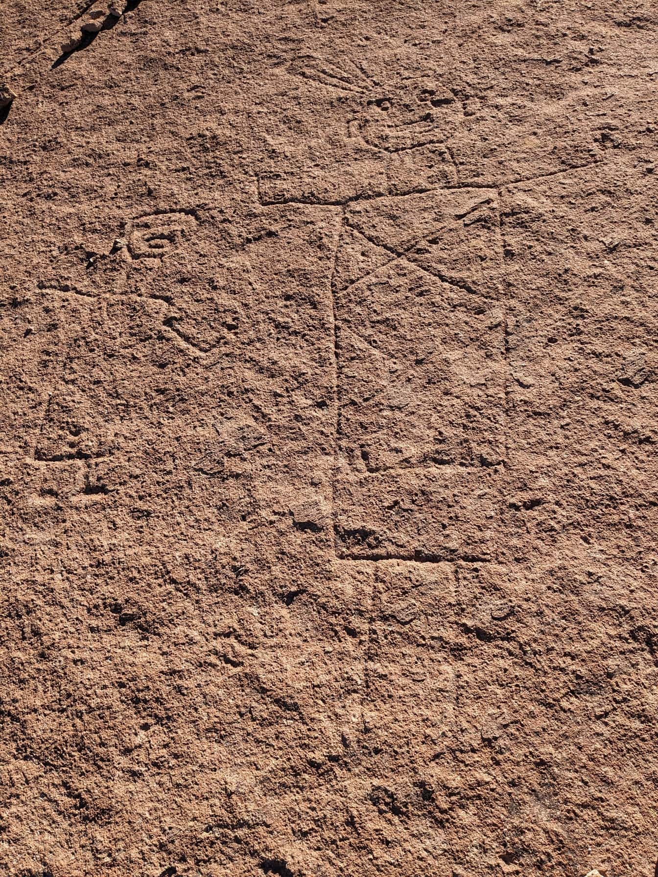 Starożytne naiwne ryty naskalne, petroglif podobny do linii z Nazca