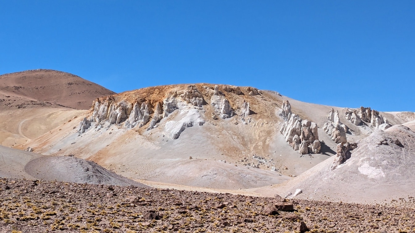 Landschap van een dor plateau in Puna DE Atacama in het Andesgebergte van Noord-Chili en Argentinië