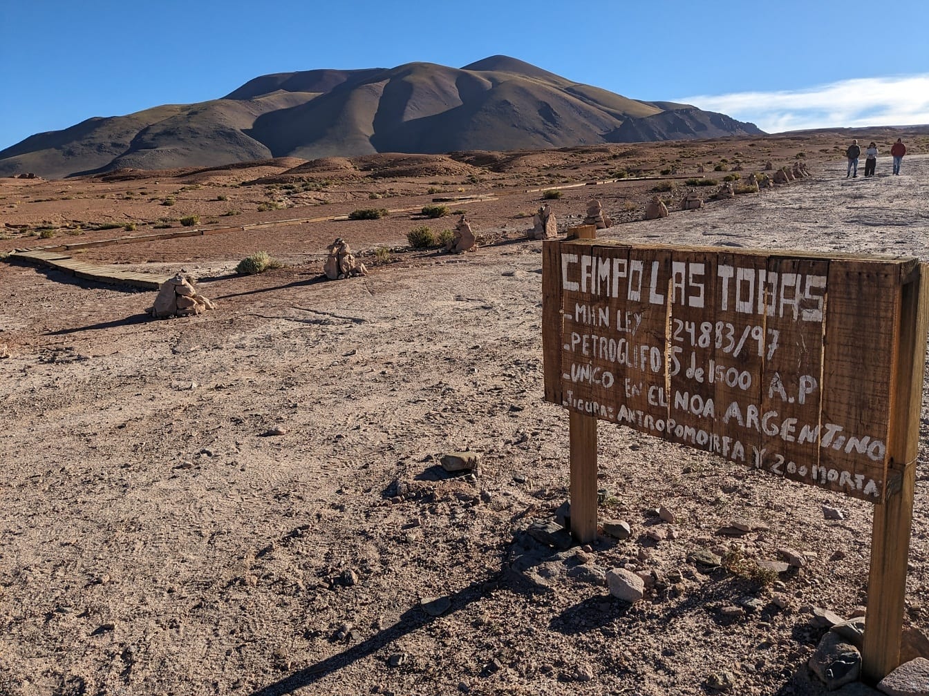 Sign in a desert of Argentina at Campo Las Tobas