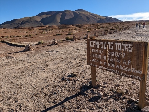 Sign in a desert of Argentina at Campo Las Tobas