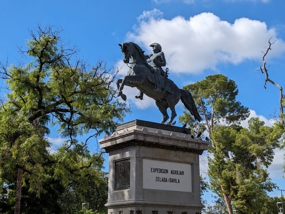 An equestrian statue of the general José de San Martin (1778 – 1850) in La Rioja in Argentina