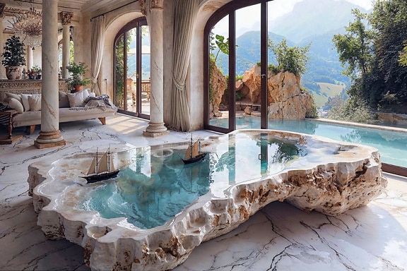 Unique pool carved out of rock on the terrace of the villa