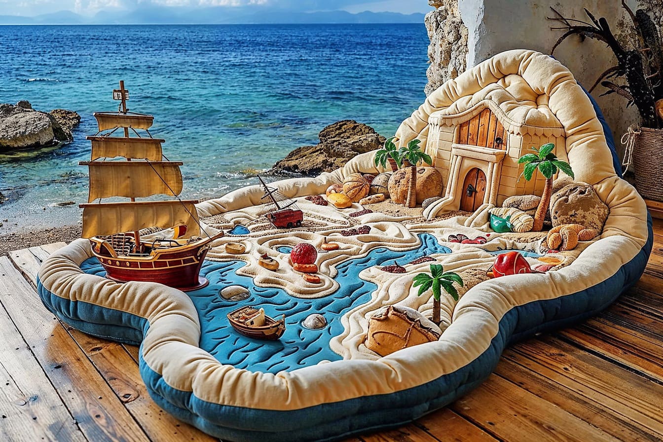 Deniz kıyısında denizcilik tarzında çocuk oyun yatağı