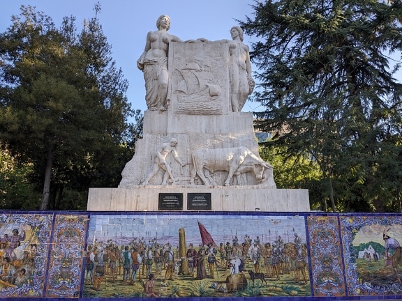 Spanish fraternity monument by sculptor Luis Bartolomé Somoza at Spain square in Mendoza town in Argentina