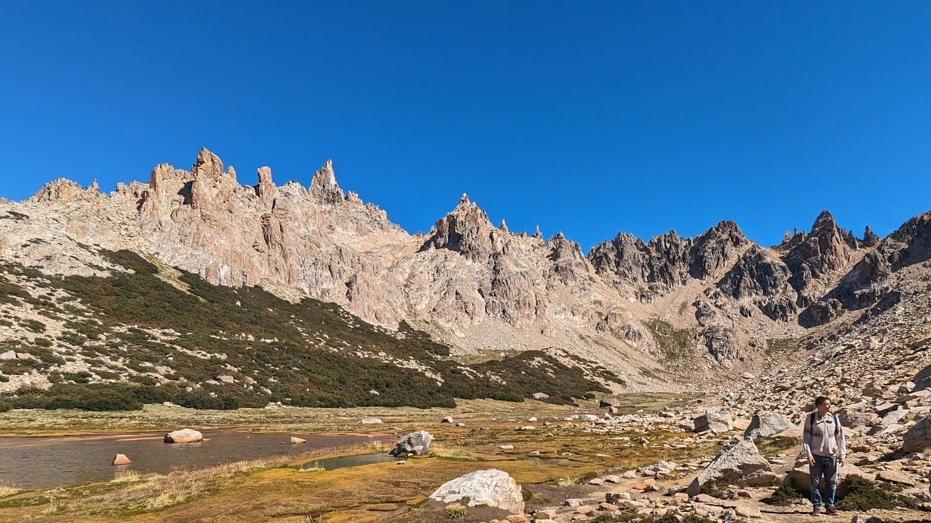 Person hiking at San Carlos de Bariloche in Rio Negro province in Patagonia in Argentina