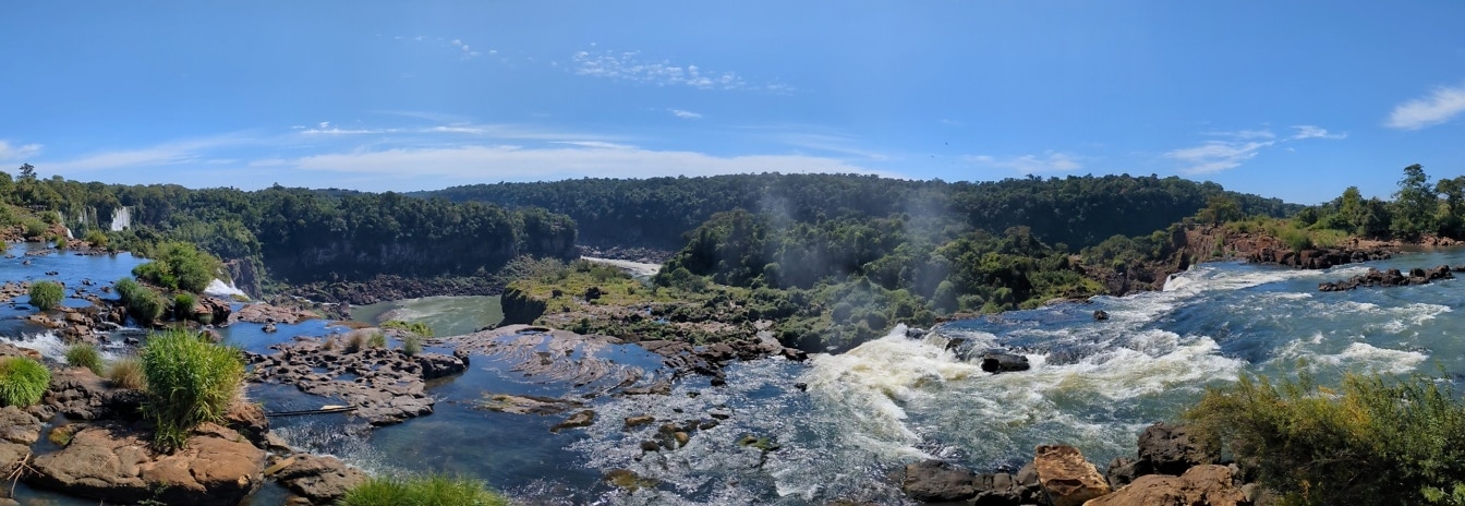 Panorama över floden Iguazu i naturpark i Patagonien i Sydamerika