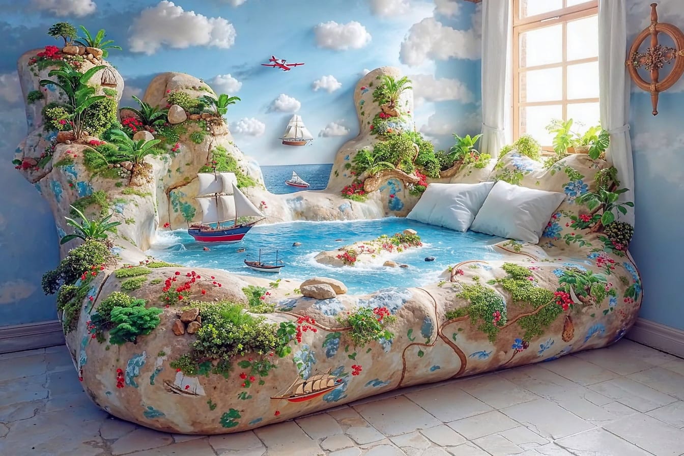 Conceptul colțului de relaxare în stil nautic în camera copiilor