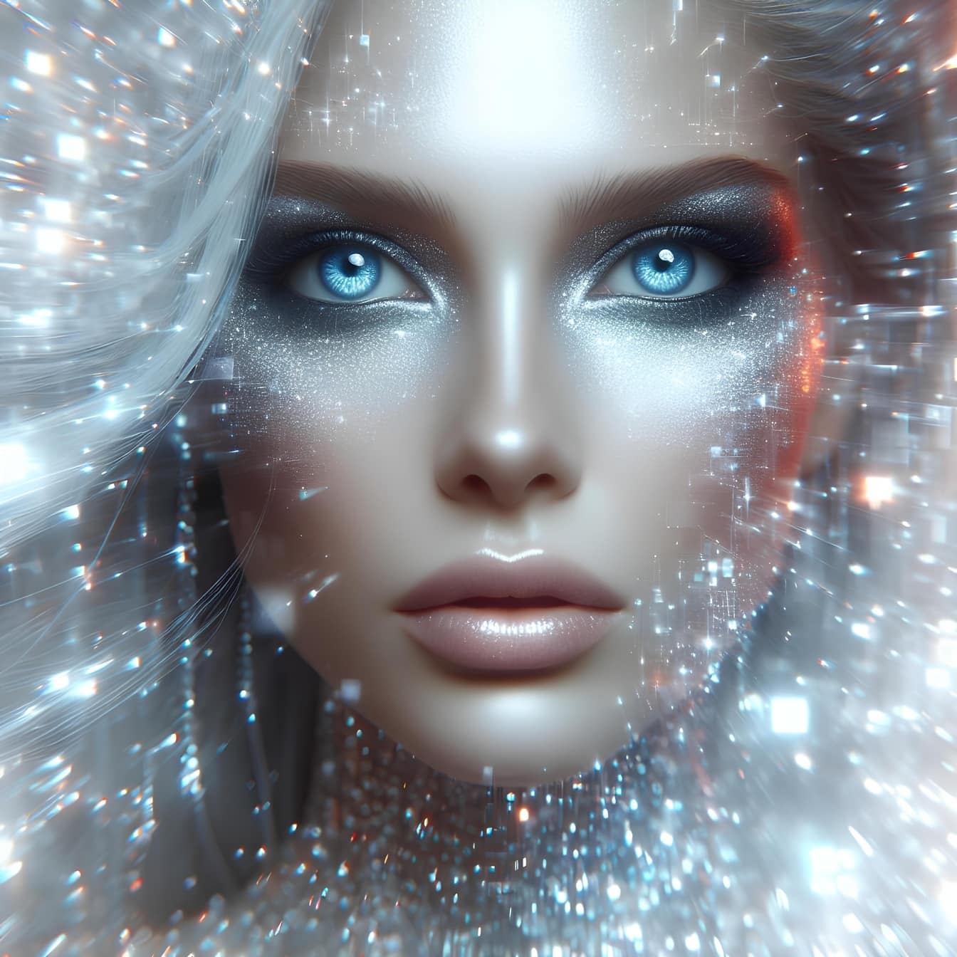 Kvinna med glitter på hennes ansikte som illustrerar den kosmiska gudomlighetens rike