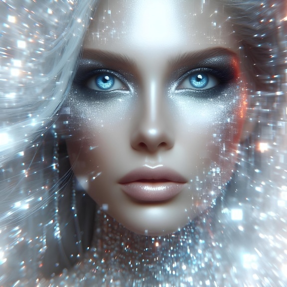 Mulher com glitter no rosto ilustrando o reino da divindade cósmica