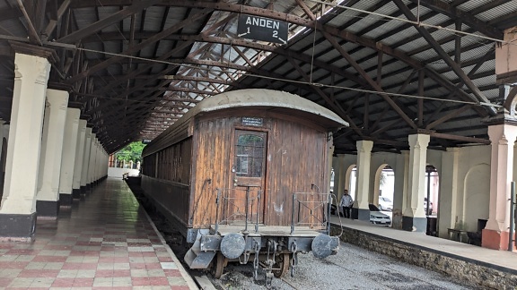 Old train in a central railway station at museum of Carlos Antonio Lopez in Asuncion, Paraguay