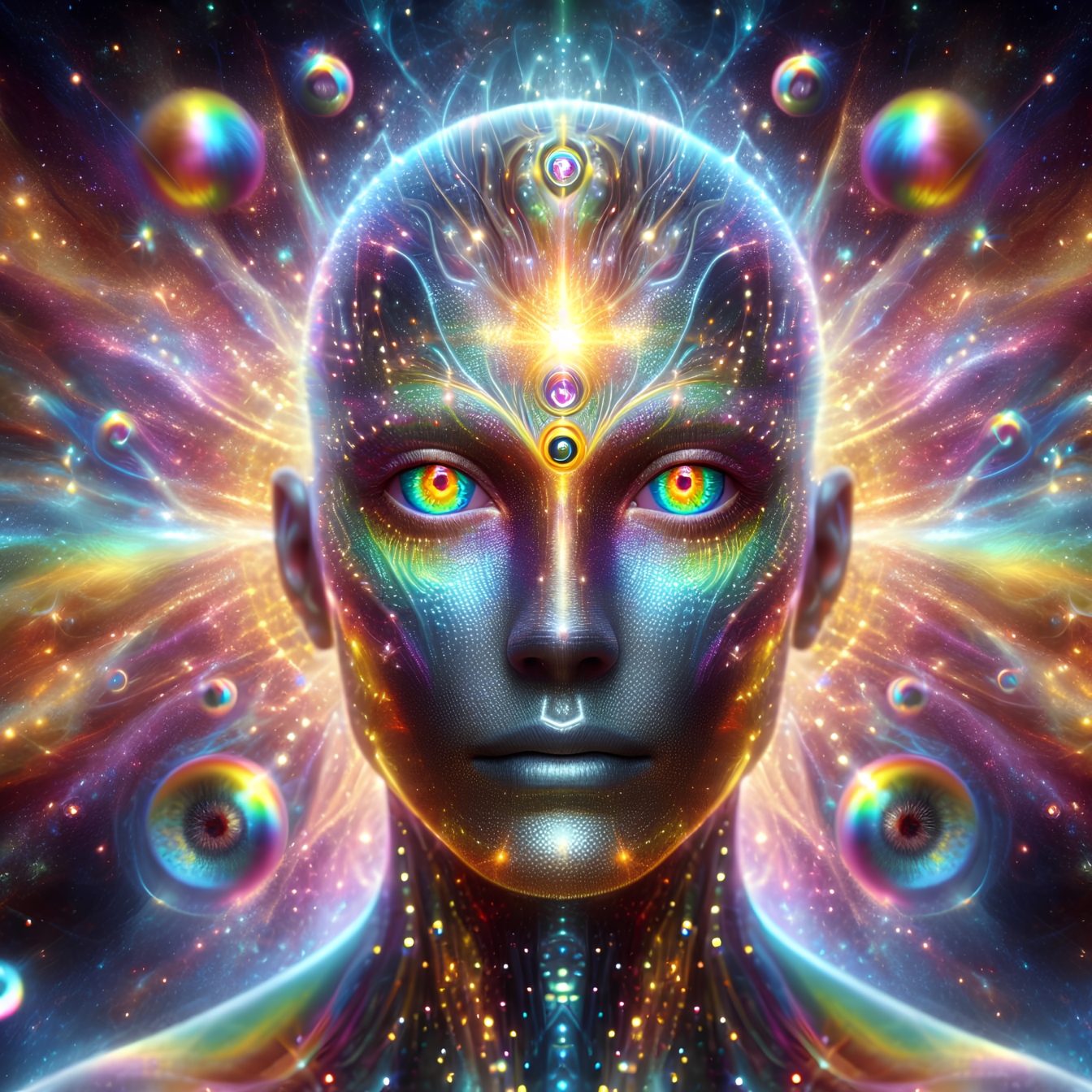 Porträt eines höheren Wesens mit den Fähigkeiten der Hypnose, des Gedankenlesens und der Vorhersage der Zukunft mit Hilfe der Astrologie