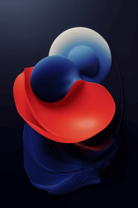 暗い背景に濃い赤と青の抽象的な形