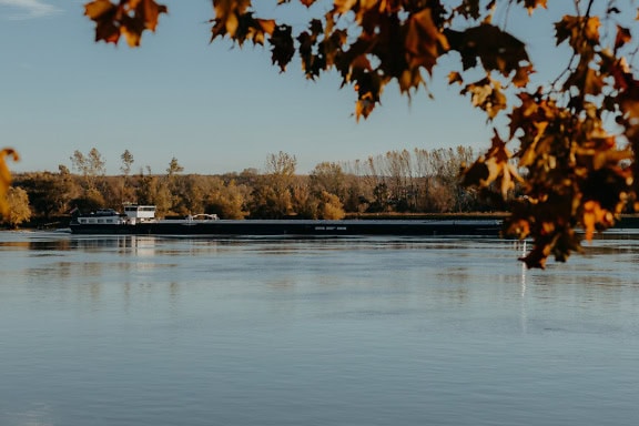 Danube river, one of the largest European waterways with a barge ship
