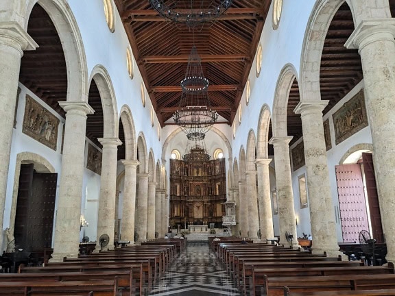 Empty church a cathedral of Cartagena, known as the Metropolitan cathedral basilica of Saint Catherine of Alexandria in Colombia