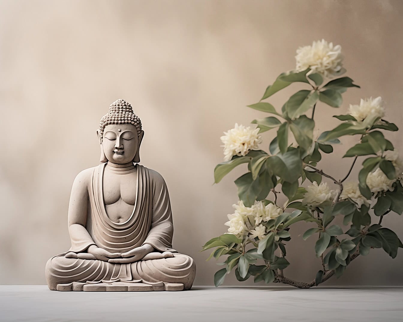 Buddha-szobor a transzcendentális zen meditációban, amely a meditációt spirituális filozófiaként ábrázolja