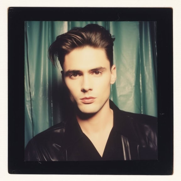 Faded photo of a handsome man in black leather jacket posing for a picture
