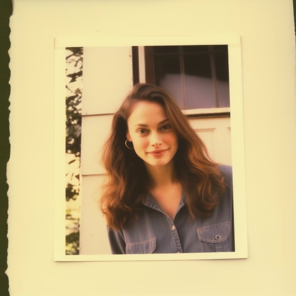 Gambar dari album foto lama seorang wanita tersenyum ke arah kamera
