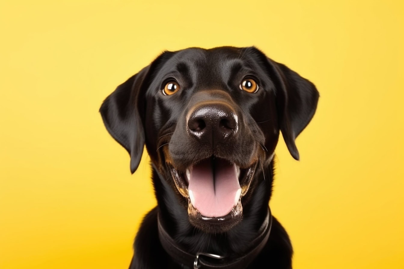 Grafik anjing Labrador retriever hitam dengan mulut terbuka