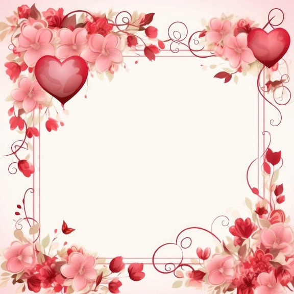 Шаблон за поздравителна картичка за Свети Валентин с рамка от цветя и сърца