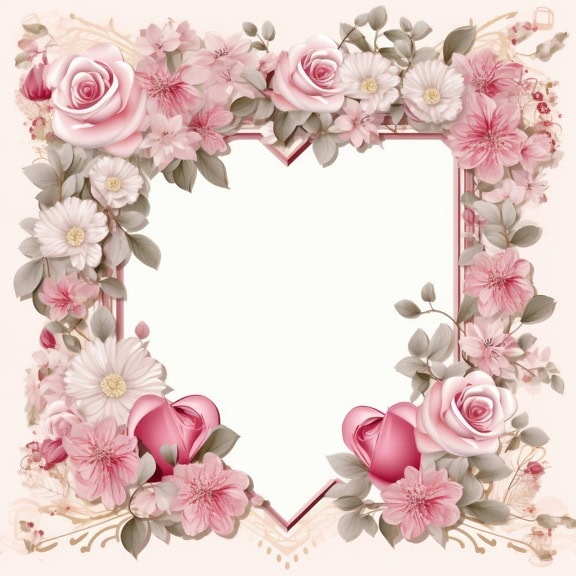 Template kartu undangan Hari Valentine dengan bingkai bunga dan daun merah muda