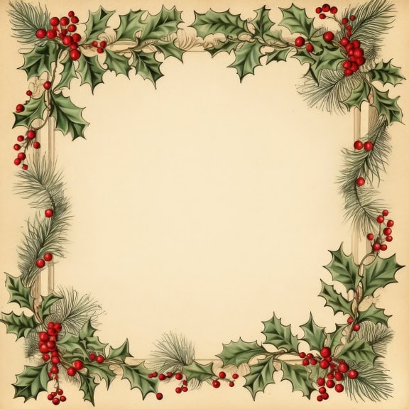 带有冬青花环和浆果框架的圣诞贺卡，一个完美的节日贺卡模板